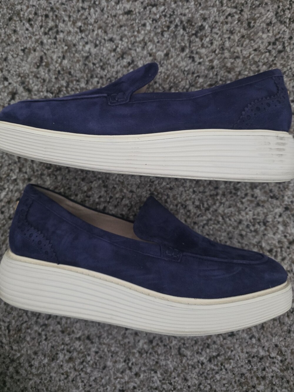 Classic Navy Suede Platform Loafers - Women's Slip-On Flats COLE HAAN Sz 9